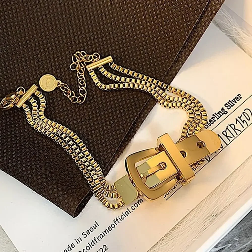Gold Belt Buckle Chain Bracelet
